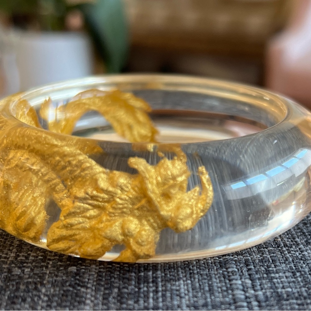 Clear Gold Tone Dragon Bangle - Picture 3 of 6